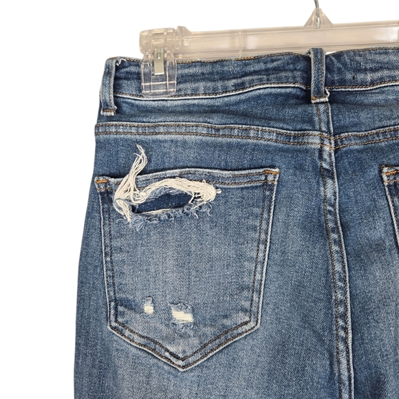 Risen High Rise Jean Size 28 / 7 Distressed Skinny Blue Stretch Denim Holes - Picture 13 of 16
